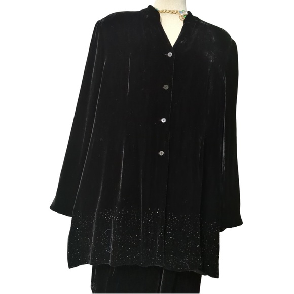 WINDS MOOR Gorgeous Beaded Black Terciopelo Two Pieces Pants and Jacket Size 16 - Picture 6 of 16